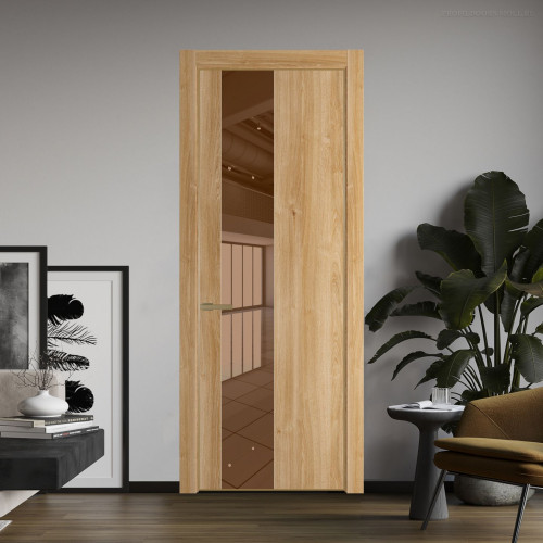 Межкомнатная дверь ProfilDoors 19 NE Дуб Карамель с кромкой Золото с стекляной вставкой зеркало bronze