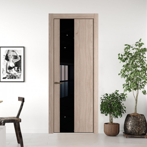 Межкомнатная дверь ProfilDoors 19 NE Дуб Сонома с кромкой Деорэ с стекляной вставкой черный лак