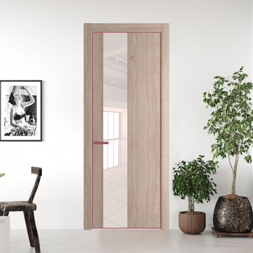 Межкомнатная дверь ProfilDoors 19 NE Дуб Сонома с кромкой Красный антрацит с стекляной вставкой перламутровый лак