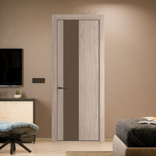 Межкомнатная дверь ProfilDoors 19 NE Дуб Сонома с кромкой Серая Ночь с стекляной вставкой монохром гляссе
