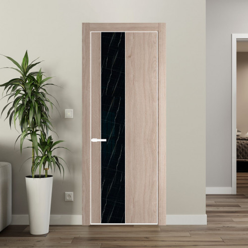Межкомнатная дверь ProfilDoors 19 NE Дуб Сонома с кромкой Вайт с стекляной вставкой неро мрамор