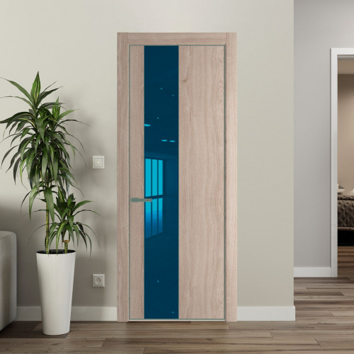 Межкомнатная дверь ProfilDoors 19 NE Дуб Сонома с кромкой Зеленый воск с стекляной вставкой зеркало blue