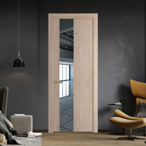 Межкомнатная дверь ProfilDoors 19 NE Дуб Сонома с кромкой Золото с стекляной вставкой зеркало