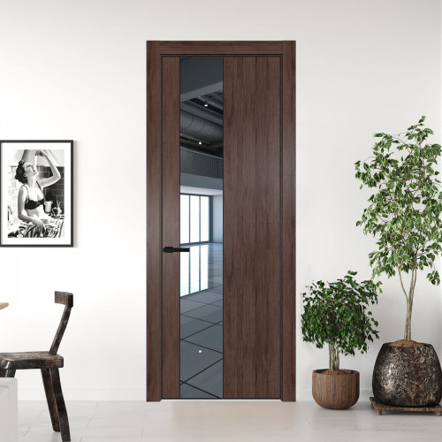 Межкомнатная дверь ProfilDoors 19 NE Дуб Тобакко с кромкой Черный с стекляной вставкой зеркало