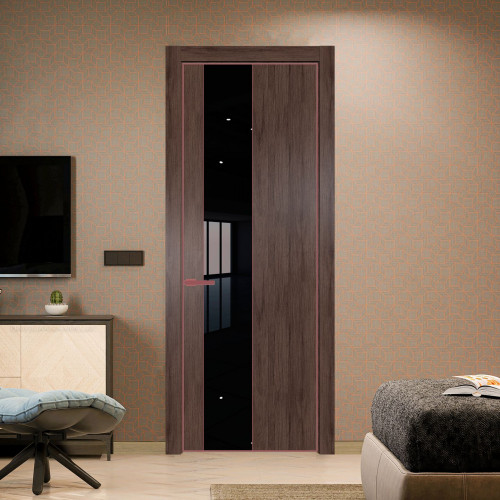 Межкомнатная дверь ProfilDoors 19 NE Дуб Тобакко с кромкой Красный антрацит с стекляной вставкой черный лак