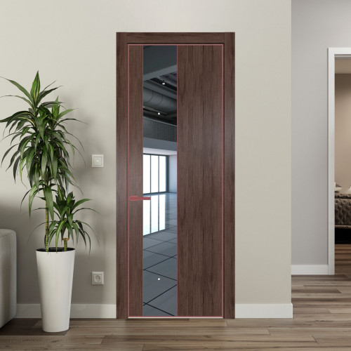 Межкомнатная дверь ProfilDoors 19 NE Дуб Тобакко с кромкой Красный антрацит с стекляной вставкой зеркало