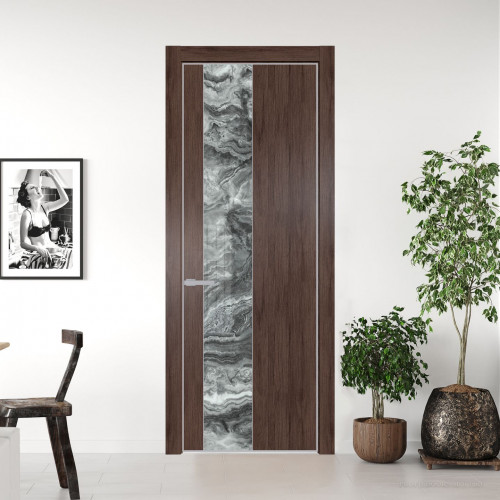 Межкомнатная дверь ProfilDoors 19 NE Дуб Тобакко с кромкой Матовая с стекляной вставкой атриум серебро