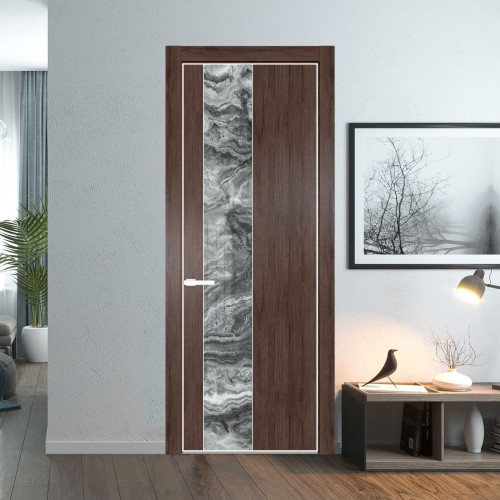 Межкомнатная дверь ProfilDoors 19 NE Дуб Тобакко с кромкой Вайт с стекляной вставкой атриум серебро