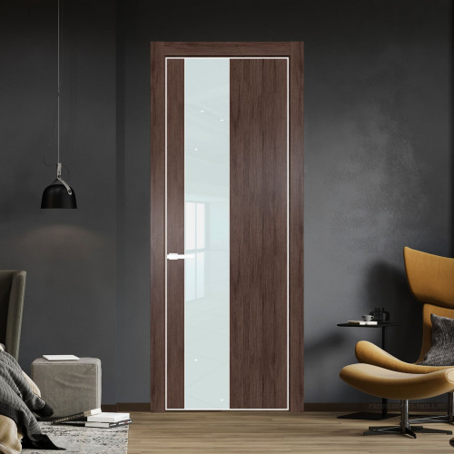 Межкомнатная дверь ProfilDoors 19 NE Дуб Тобакко с кромкой Вайт с стекляной вставкой белый лак