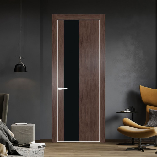 Межкомнатная дверь ProfilDoors 19 NE Дуб Тобакко с кромкой Вайт с стекляной вставкой монохром черный