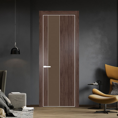 Межкомнатная дверь ProfilDoors 19 NE Дуб Тобакко с кромкой Вайт с стекляной вставкой монохром гляссе