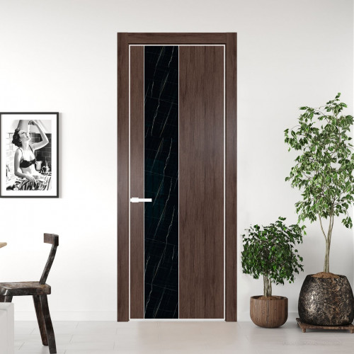 Межкомнатная дверь ProfilDoors 19 NE Дуб Тобакко с кромкой Вайт с стекляной вставкой неро мрамор