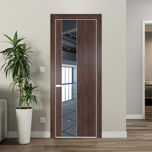 Межкомнатная дверь ProfilDoors 19 NE Дуб Тобакко с кромкой Вайт с стекляной вставкой зеркало