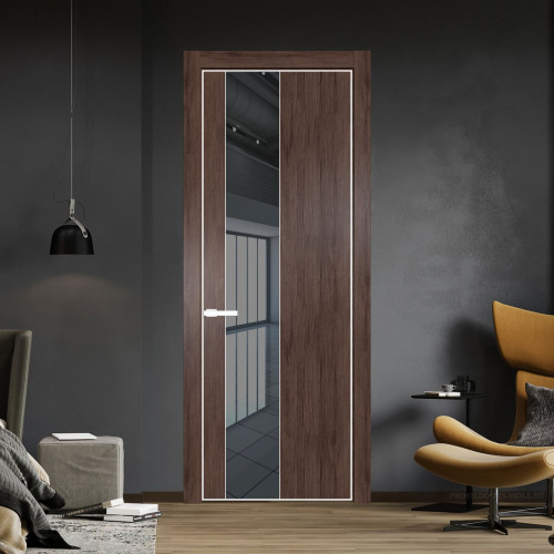 Межкомнатная дверь ProfilDoors 19 NE Дуб Тобакко с кромкой Вайт с стекляной вставкой зеркало grey