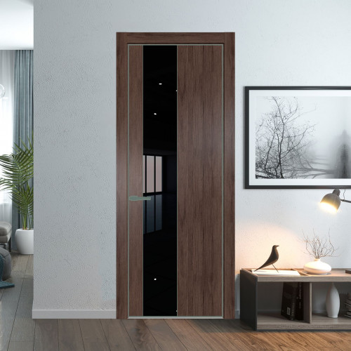 Межкомнатная дверь ProfilDoors 19 NE Дуб Тобакко с кромкой Зеленый воск с стекляной вставкой черный лак