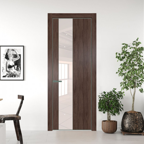 Межкомнатная дверь ProfilDoors 19 NE Дуб Тобакко с кромкой Зеленый воск с стекляной вставкой перламутровый лак
