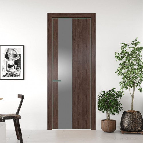 Межкомнатная дверь ProfilDoors 19 NE Дуб Тобакко с кромкой Зеленый воск с стекляной вставкой серебро матлак