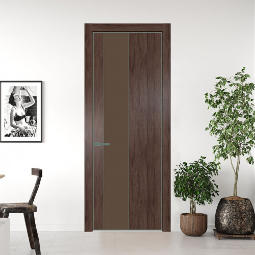 Межкомнатная дверь ProfilDoors 19 NE Дуб Тобакко с кромкой Зеленый воск с стекляной вставкой монохром гляссе