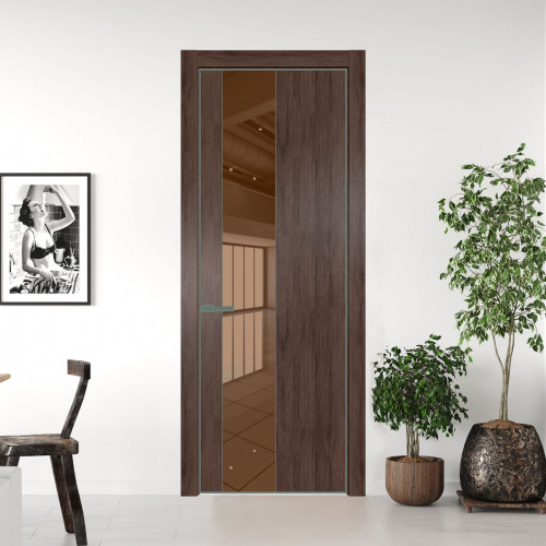 Межкомнатная дверь ProfilDoors 19 NE Дуб Тобакко с кромкой Зеленый воск с стекляной вставкой зеркало bronze