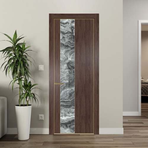 Межкомнатная дверь ProfilDoors 19 NE Дуб Тобакко с кромкой Золото с стекляной вставкой атриум серебро