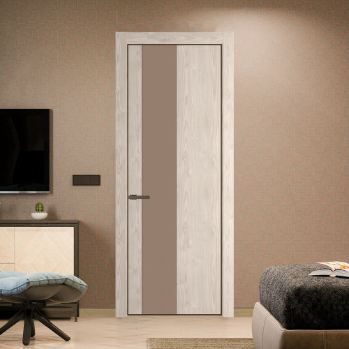 Межкомнатная дверь ProfilDoors 19 NE Каштан светлый с кромкой Деорэ с стекляной вставкой монохром капучино