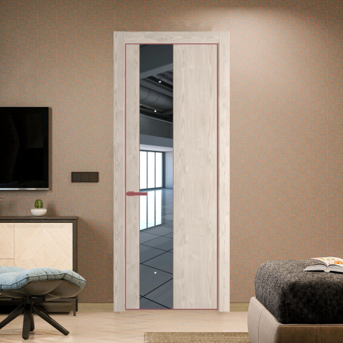 Межкомнатная дверь ProfilDoors 19 NE Каштан светлый с кромкой Красный антрацит с стекляной вставкой зеркало