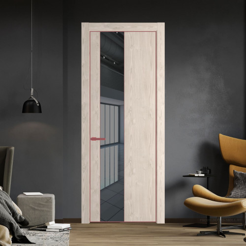 Межкомнатная дверь ProfilDoors 19 NE Каштан светлый с кромкой Красный антрацит с стекляной вставкой зеркало grey