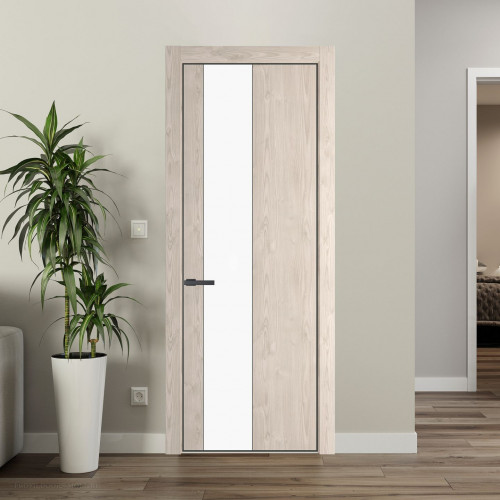 Межкомнатная дверь ProfilDoors 19 NE Каштан светлый с кромкой Серая Ночь с стекляной вставкой монохром белый просветленный
