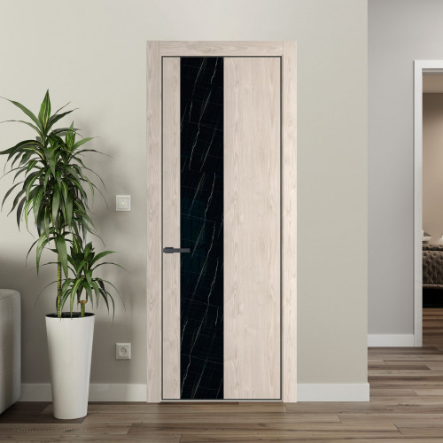 Межкомнатная дверь ProfilDoors 19 NE Каштан светлый с кромкой Серая Ночь с стекляной вставкой неро мрамор
