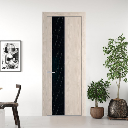 Межкомнатная дверь ProfilDoors 19 NE Каштан светлый с кромкой Серебро с стекляной вставкой неро мрамор