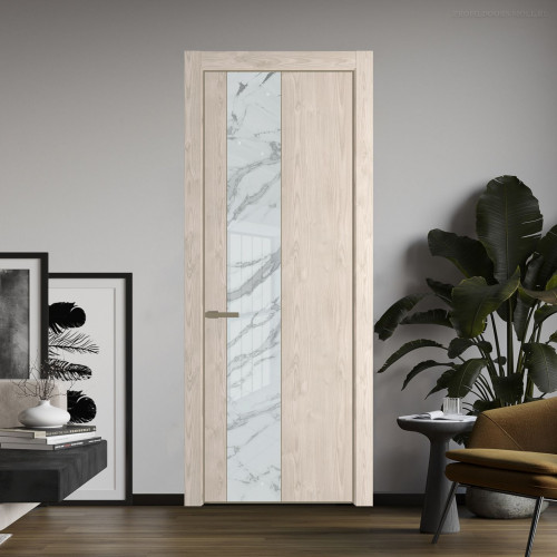 Межкомнатная дверь ProfilDoors 19 NE Каштан светлый с кромкой Шампань с стекляной вставкой нефи белый узор серебро