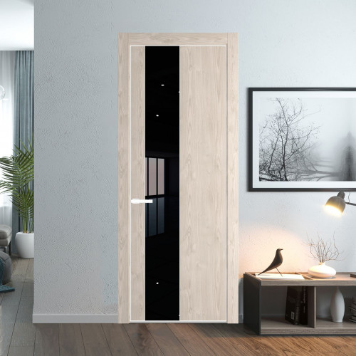 Межкомнатная дверь ProfilDoors 19 NE Каштан светлый с кромкой Вайт с стекляной вставкой черный лак