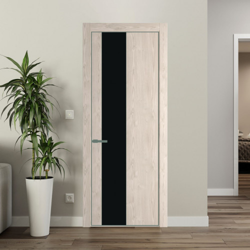 Межкомнатная дверь ProfilDoors 19 NE Каштан светлый с кромкой Зеленый воск с стекляной вставкой монохром черный