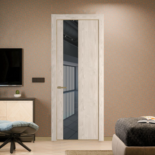 Межкомнатная дверь ProfilDoors 19 NE Каштан светлый с кромкой Золото с стекляной вставкой зеркало grey