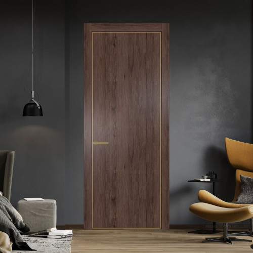 Межкомнатная дверь ProfilDoors 1 NE Дуб Тобакко с кромкой Золото