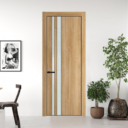 Межкомнатная дверь ProfilDoors 20 NE Дуб Карамель с кромкой Черный с стекляной вставкой белый лак