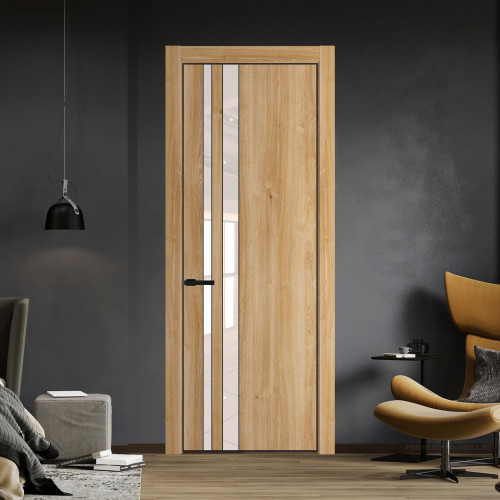 Межкомнатная дверь ProfilDoors 20 NE Дуб Карамель с кромкой Черный с стекляной вставкой перламутровый лак