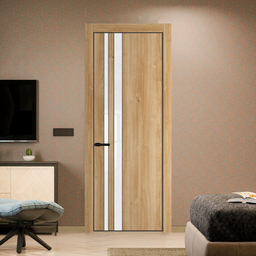 Межкомнатная дверь ProfilDoors 20 NE Дуб Карамель с кромкой Черный с стекляной вставкой лак классик