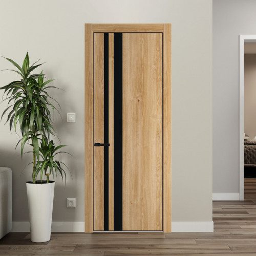 Межкомнатная дверь ProfilDoors 20 NE Дуб Карамель с кромкой Черный с стекляной вставкой монохром черный