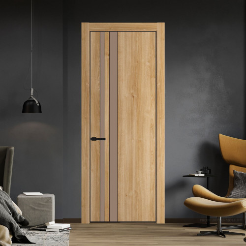 Межкомнатная дверь ProfilDoors 20 NE Дуб Карамель с кромкой Черный с стекляной вставкой монохром капучино