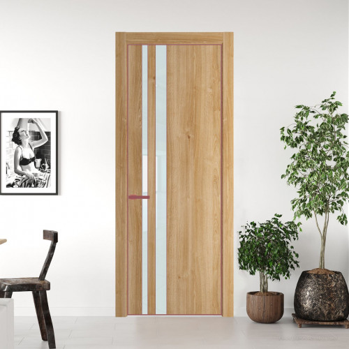 Межкомнатная дверь ProfilDoors 20 NE Дуб Карамель с кромкой Красный антрацит с стекляной вставкой белый лак