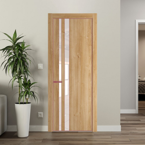 Межкомнатная дверь ProfilDoors 20 NE Дуб Карамель с кромкой Красный антрацит с стекляной вставкой перламутровый лак