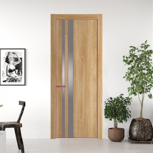Межкомнатная дверь ProfilDoors 20 NE Дуб Карамель с кромкой Красный антрацит с стекляной вставкой серебро матлак