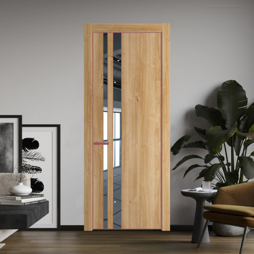 Межкомнатная дверь ProfilDoors 20 NE Дуб Карамель с кромкой Красный антрацит с стекляной вставкой зеркало