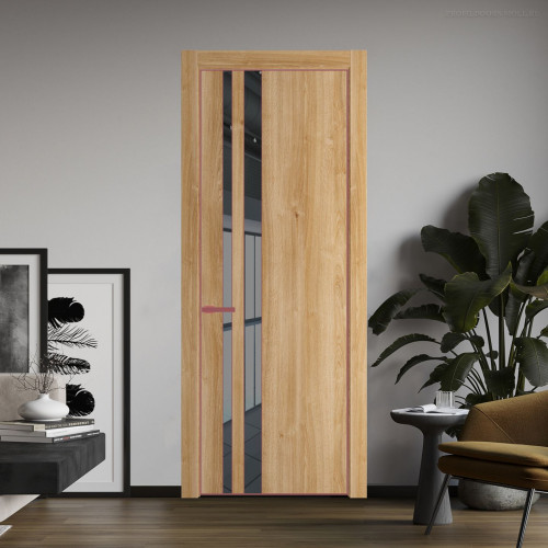 Межкомнатная дверь ProfilDoors 20 NE Дуб Карамель с кромкой Красный антрацит с стекляной вставкой зеркало grey