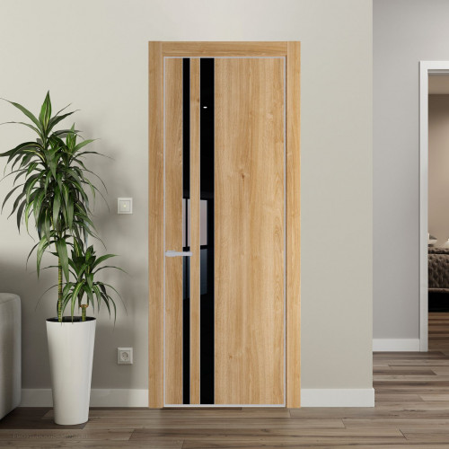 Межкомнатная дверь ProfilDoors 20 NE Дуб Карамель с кромкой Матовая с стекляной вставкой черный лак