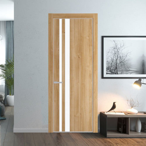 Межкомнатная дверь ProfilDoors 20 NE Дуб Карамель с кромкой Матовая с стекляной вставкой монохром белый просветленный