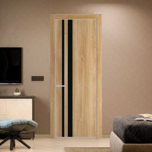 Межкомнатная дверь ProfilDoors 20 NE Дуб Карамель с кромкой Матовая с стекляной вставкой монохром черный