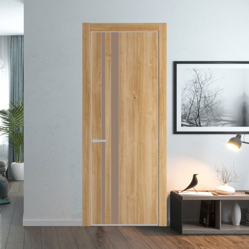 Межкомнатная дверь ProfilDoors 20 NE Дуб Карамель с кромкой Матовая с стекляной вставкой монохром капучино
