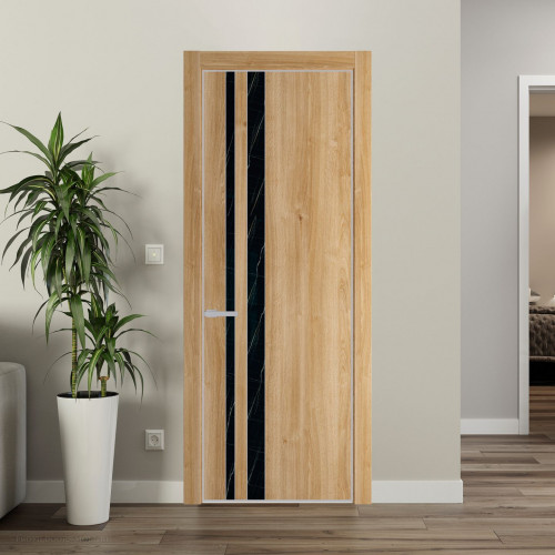 Межкомнатная дверь ProfilDoors 20 NE Дуб Карамель с кромкой Матовая с стекляной вставкой неро мрамор